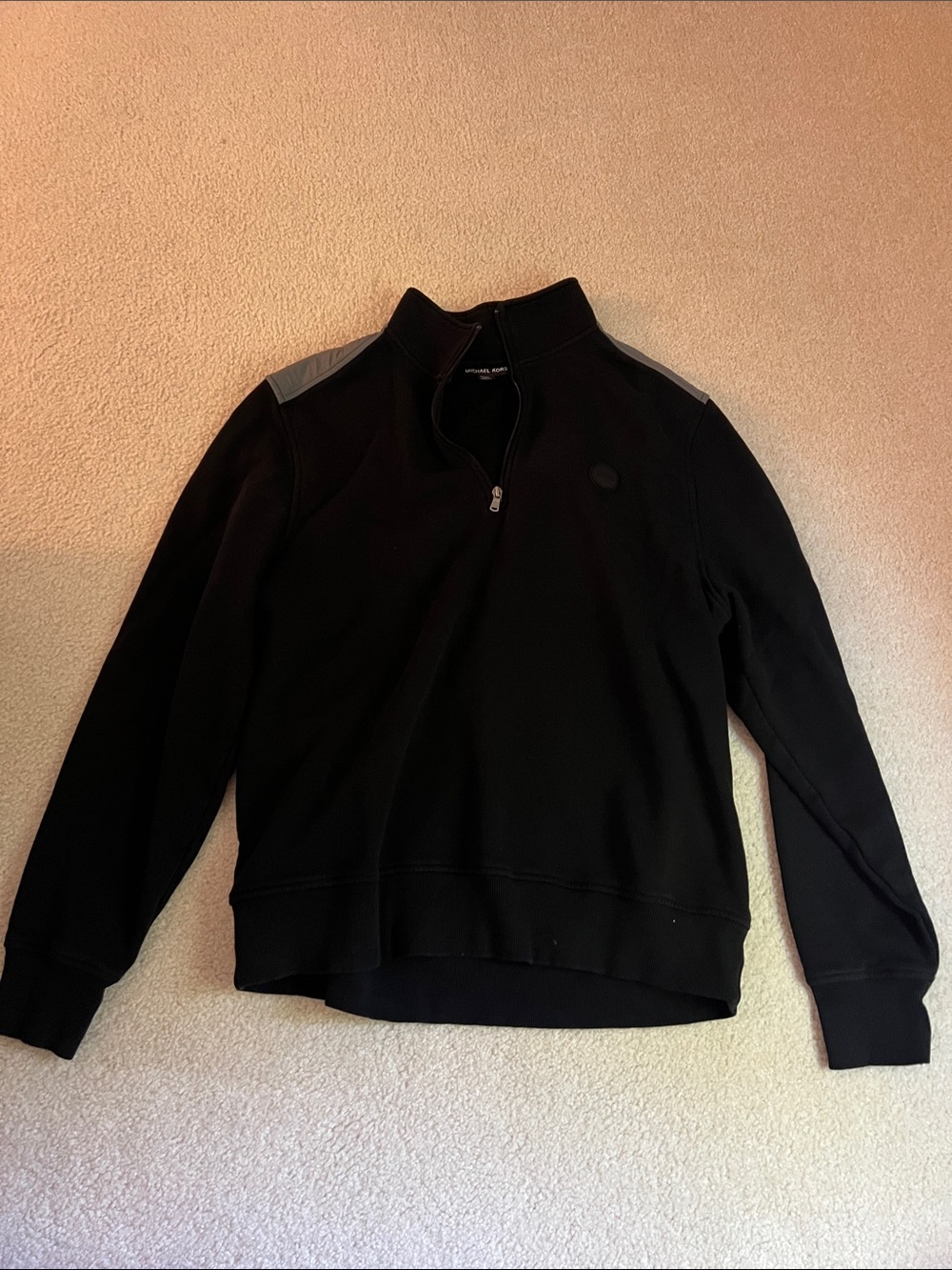 Michael Kors Black Half-Zip Sweatshirt with Gray Shoulder Panels